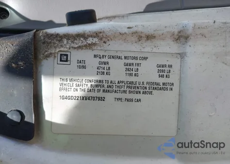 1997 Buick Riviera z USA, uszkodzony, nr VIN 1G4GD221XV4707932